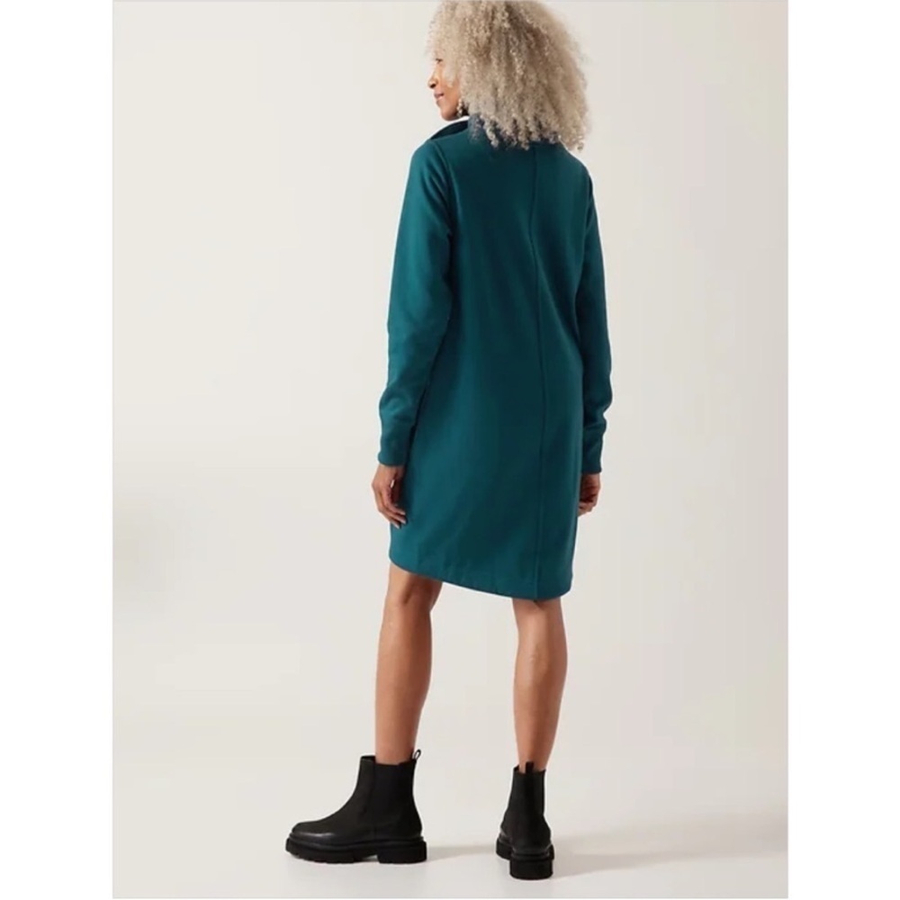 Athleta Cozy Karma Mock Neck Sweatshirt Dress Small Teal Pockets - Picture 3 of 16